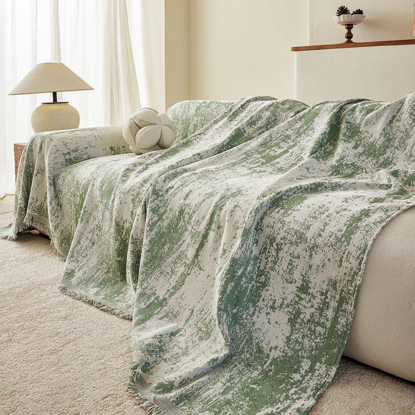 Soft Chenille Sofa Cover, Textured Abstract Couch Protector Cover with Vintage Pattern