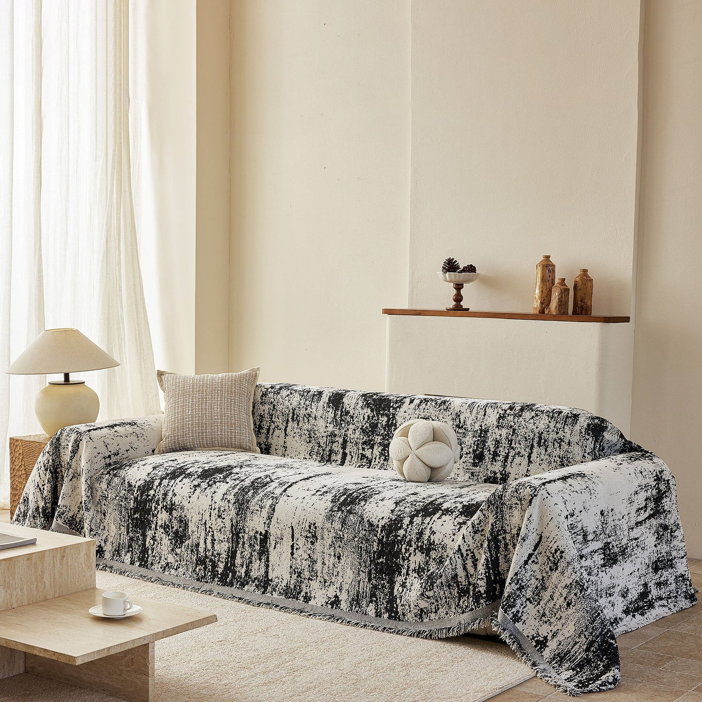 Soft Chenille Sofa Cover, Textured Abstract Couch Protector Cover with Vintage Pattern