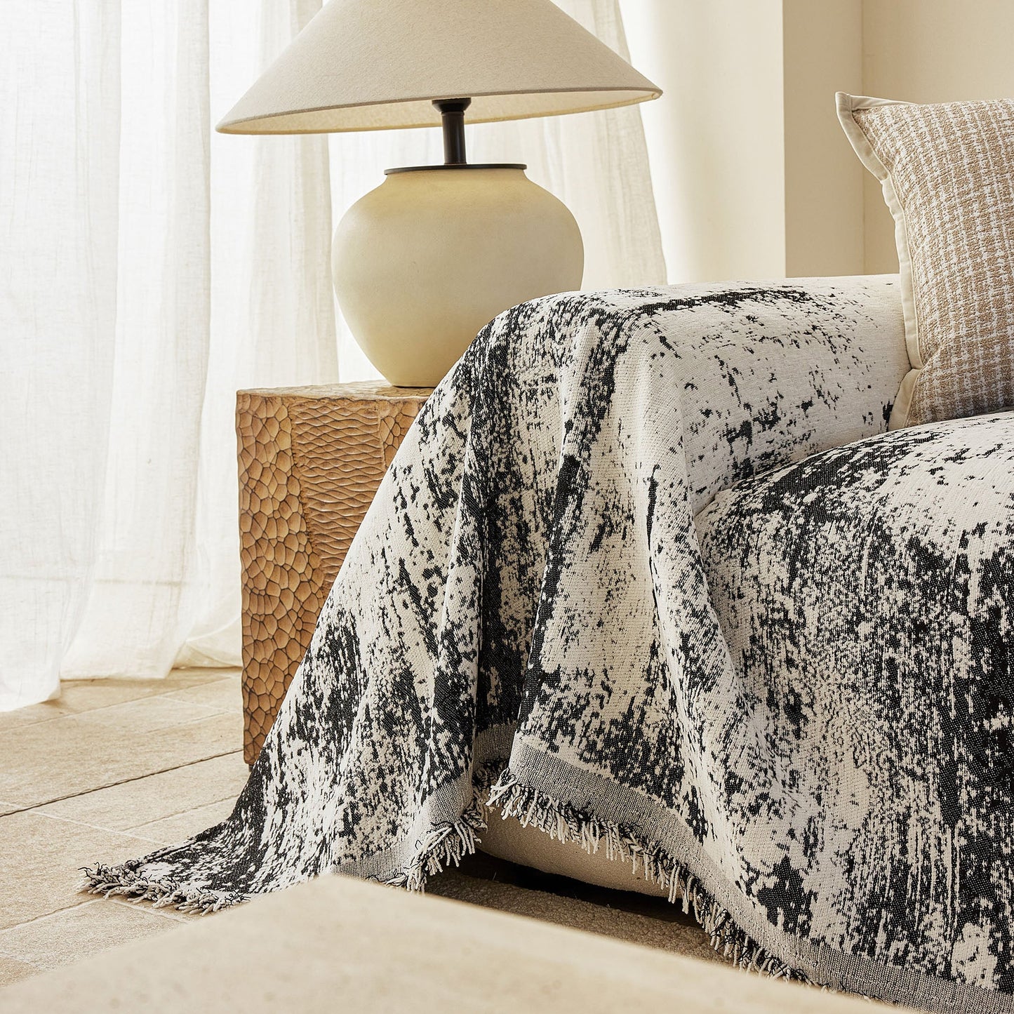 Soft Chenille Sofa Cover, Textured Abstract Couch Protector Cover with Vintage Pattern