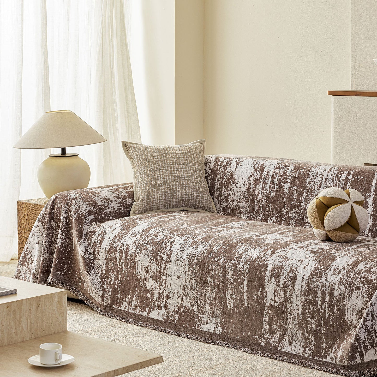 Soft Chenille Sofa Cover, Textured Abstract Couch Protector Cover with Vintage Pattern