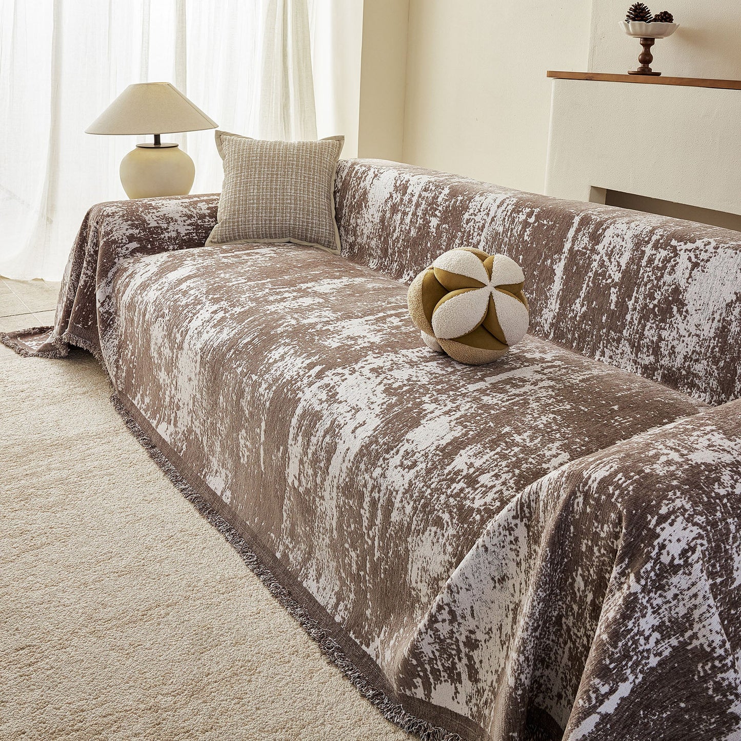 Soft Chenille Sofa Cover, Textured Abstract Couch Protector Cover with Vintage Pattern