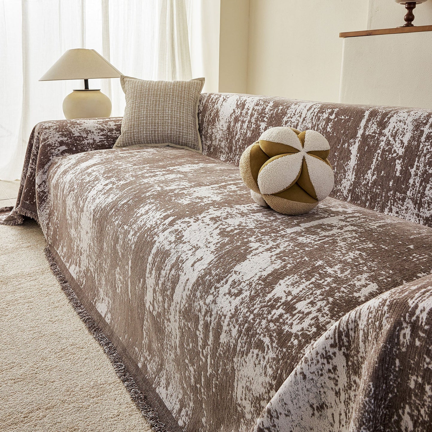 Soft Chenille Sofa Cover, Textured Abstract Couch Protector Cover with Vintage Pattern
