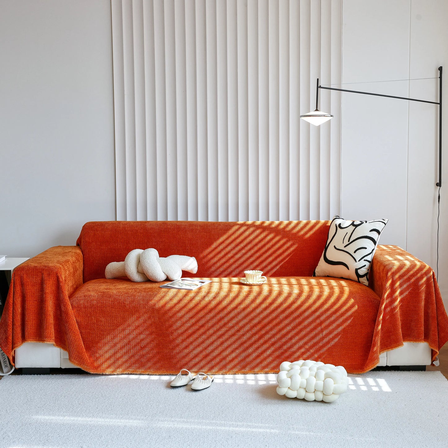 Chenille Thickened Solid Couch Blanket Throws, Reversible Couch Covers for Sectional Couches