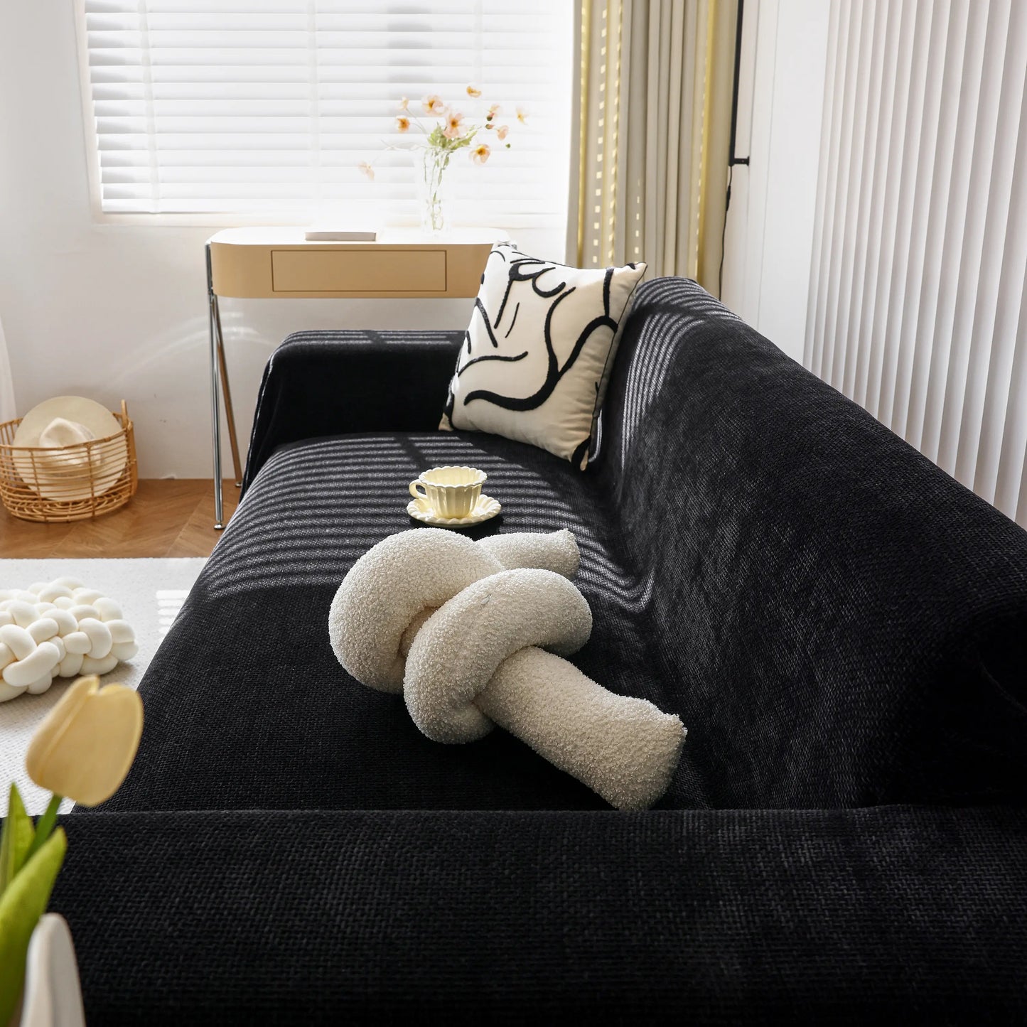 Chenille Thickened Solid Couch Blanket Throws, Reversible Couch Covers for Sectional Couches