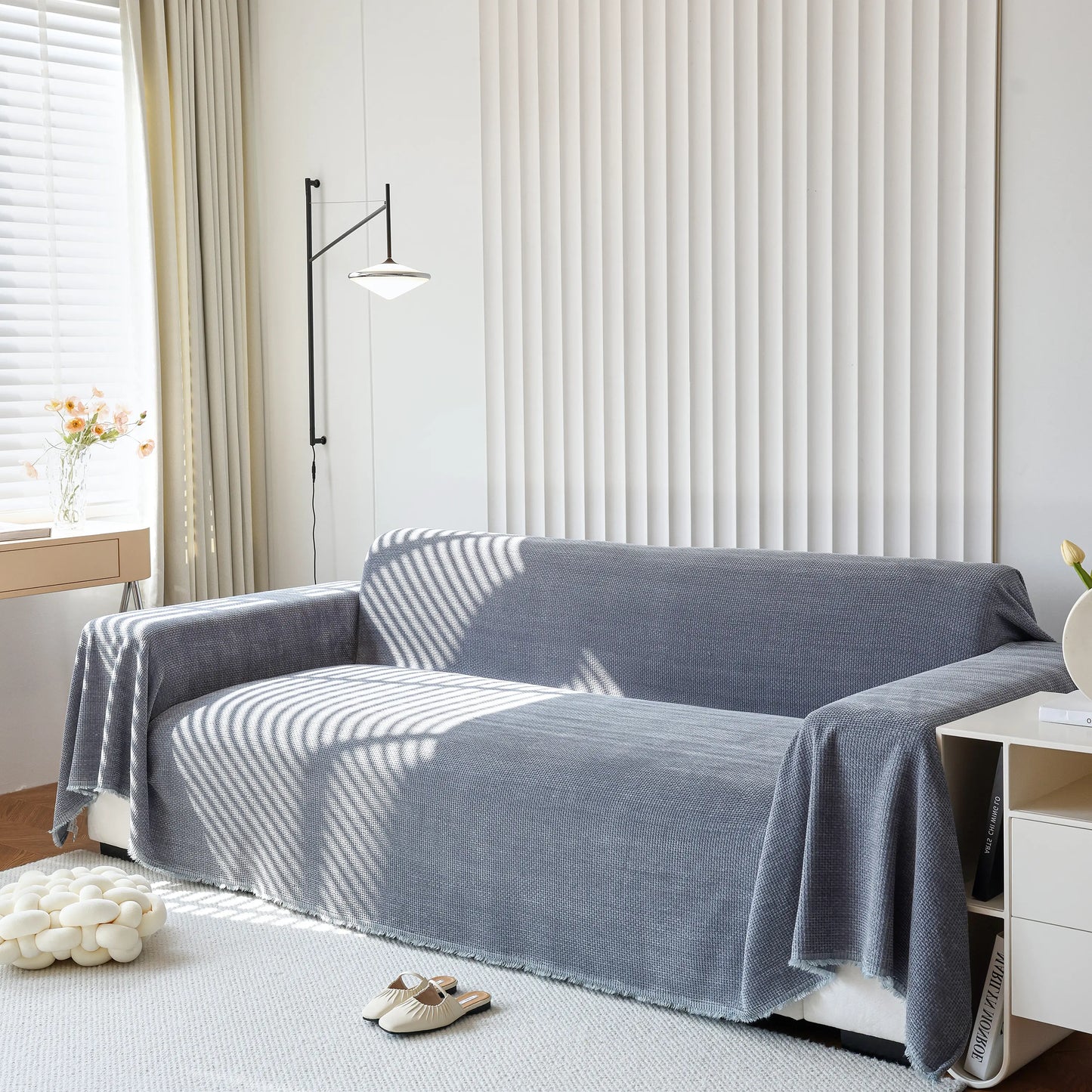 Chenille Thickened Solid Couch Blanket Throws, Reversible Couch Covers for Sectional Couches
