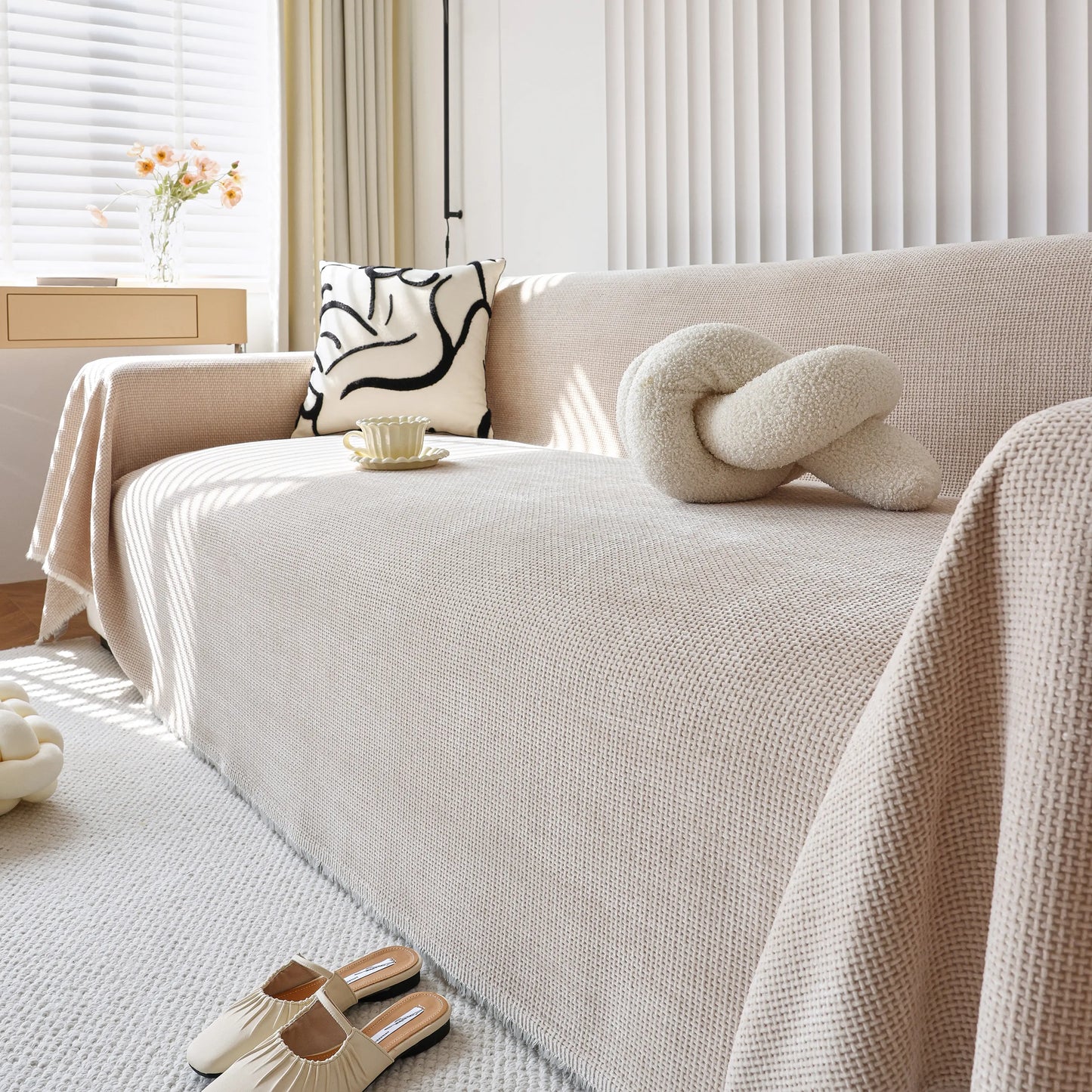 Chenille Thickened Solid Couch Blanket Throws, Reversible Couch Covers for Sectional Couches