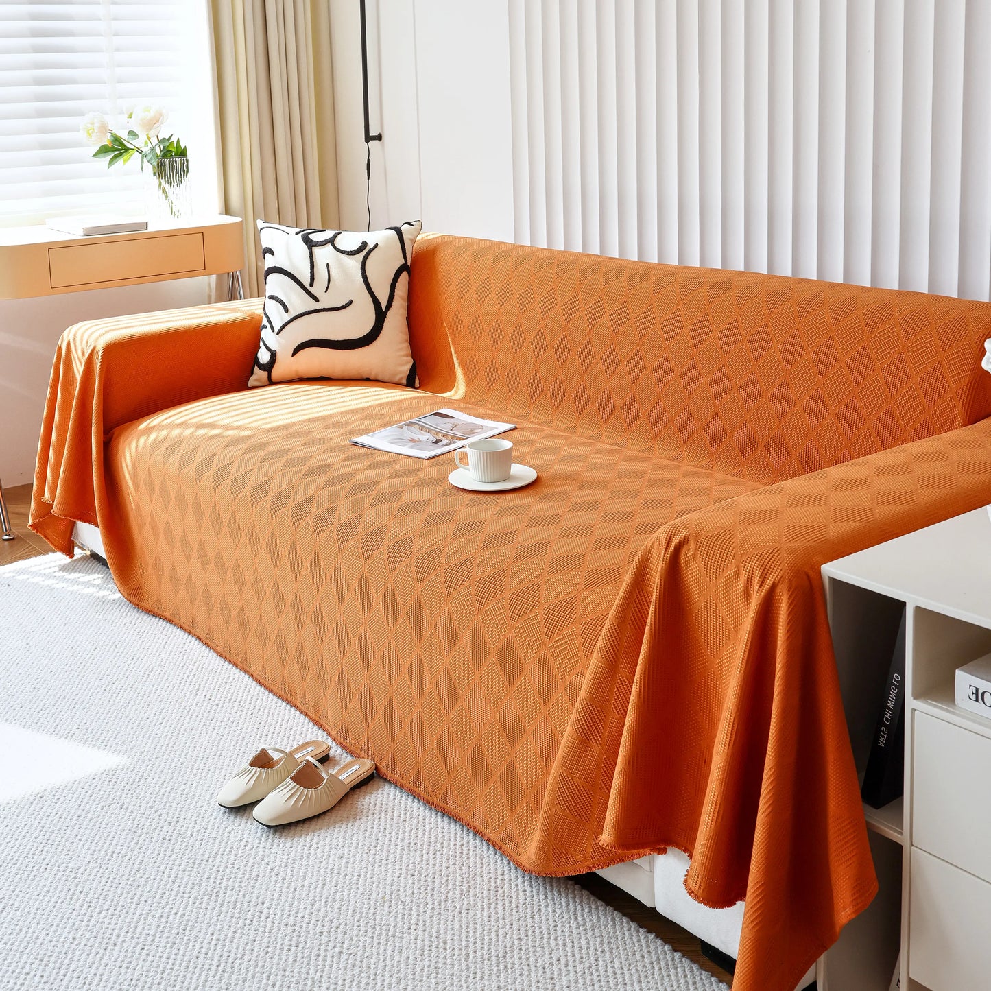 Textured Chenille Sofa Cover Throw, Soft Washable Couch Blanket Protector for Pets