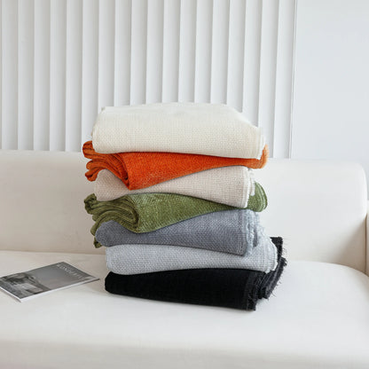 Chenille Thickened Solid Couch Blanket Throws, Reversible Couch Covers for Sectional Couches