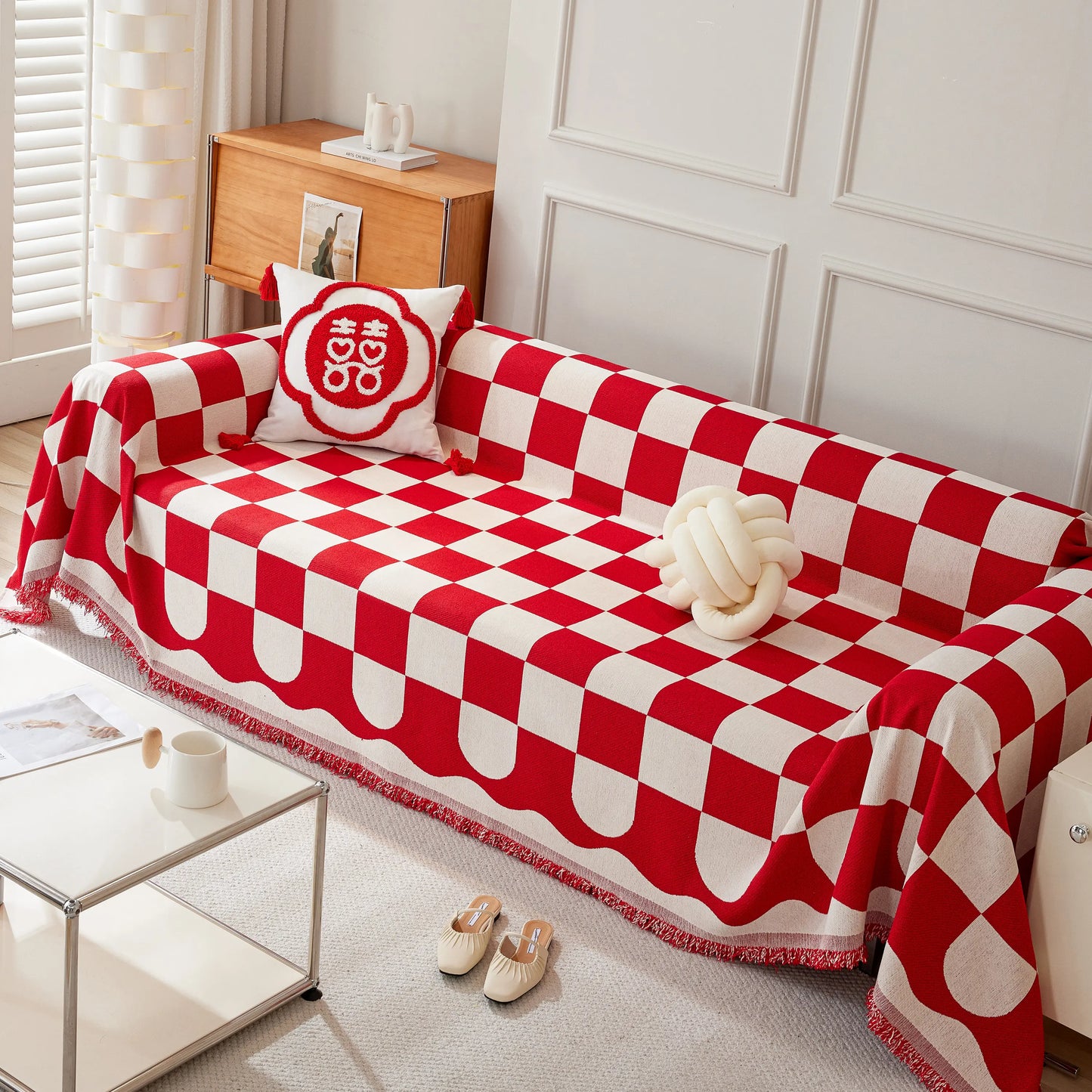 Chenille Plaid Couch Covers for Couches, Sectional Couch Covers, Stylish Sofa Throw Blanket