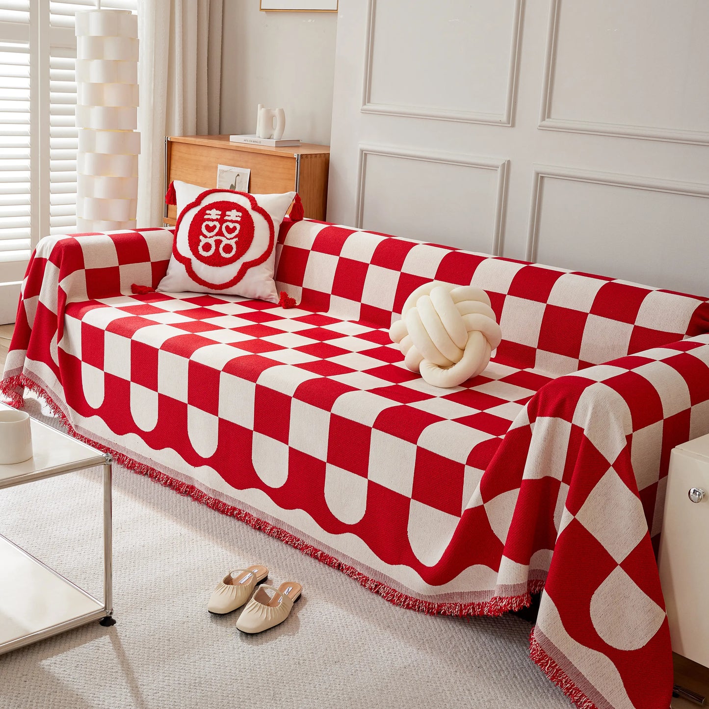 Chenille Plaid Couch Covers for Couches, Sectional Couch Covers, Stylish Sofa Throw Blanket
