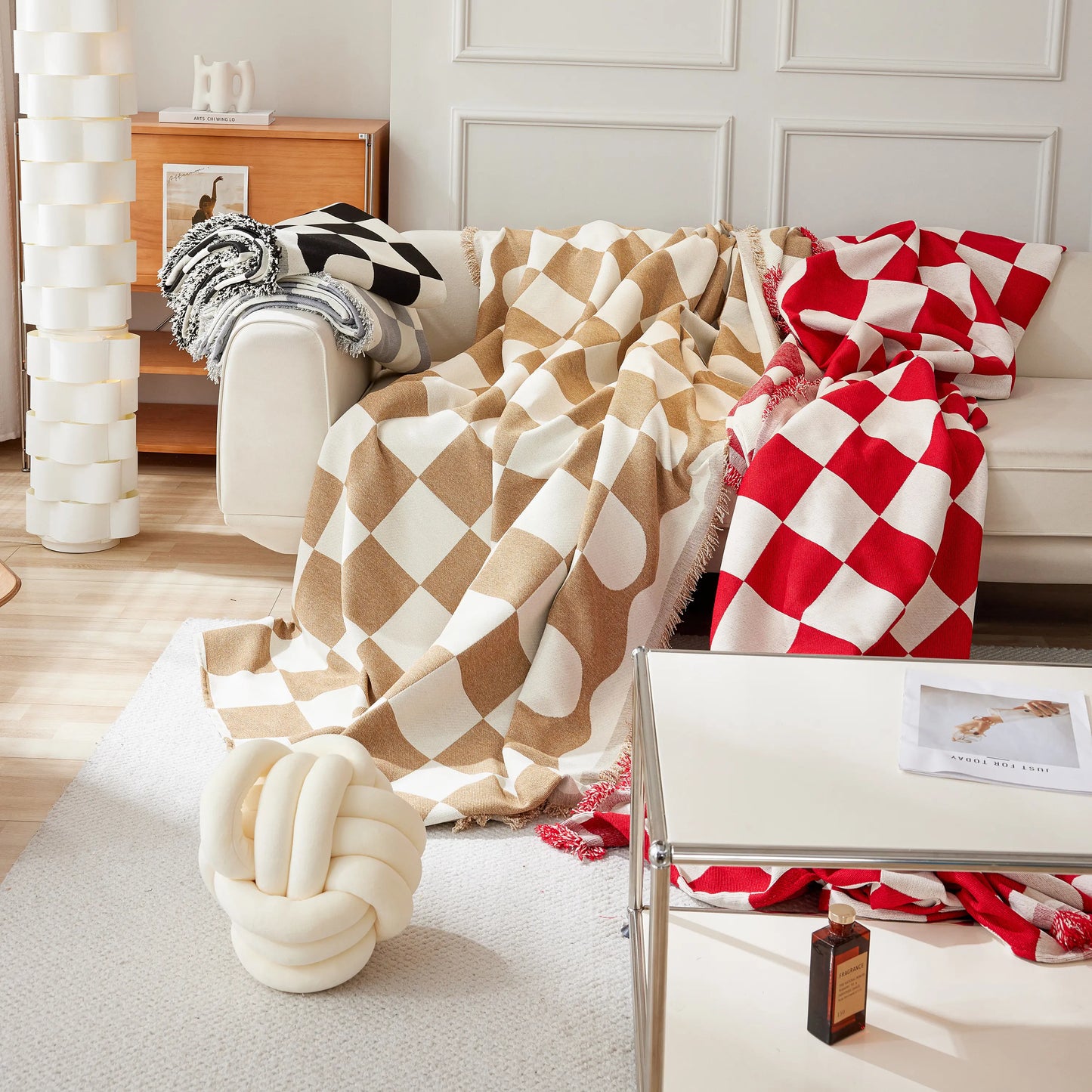 Chenille Plaid Couch Covers for Couches, Sectional Couch Covers, Stylish Sofa Throw Blanket