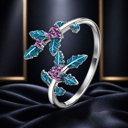 925 Sterling Silver Enamel White Gold Plated Ring with CZ for Women