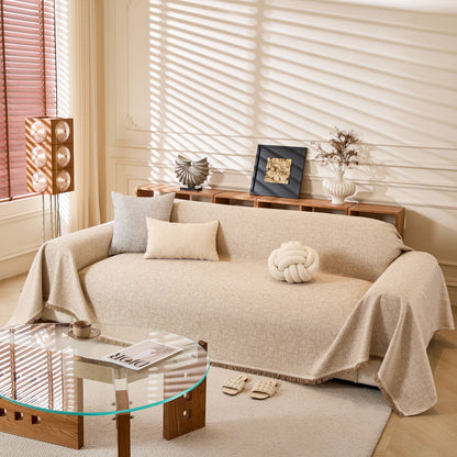 Natural Textured Linen Couch Cover, Breathable & Hypoallergenic Furniture Protector