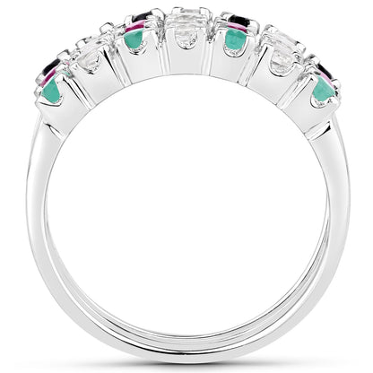 1.44 Carat Genuine Multi Stones .925 Sterling Silver Ring