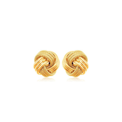 10k Yellow Gold Love Knot with Ridge Texture Earrings