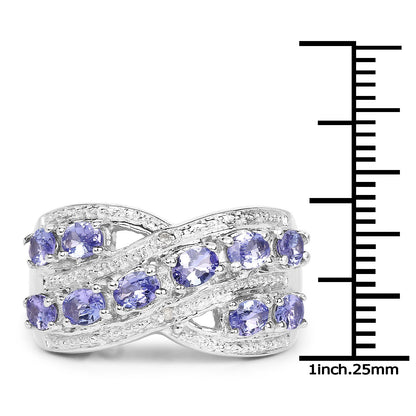 1.71 Carat Genuine Tanzanite and White Diamond .925 Sterling Silver Ring