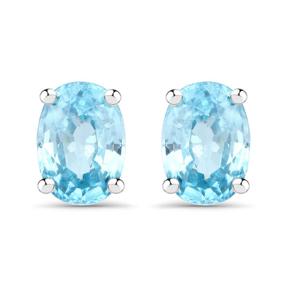 2.40 Carat Genuine Blue Zircon .925 Sterling Silver Earrings