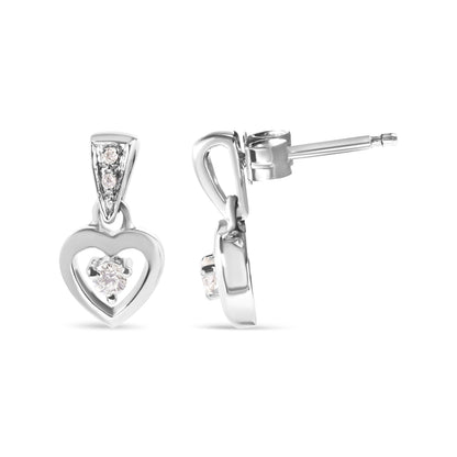 14K White Gold 1/6 Cttw Diamond Dangle Heart Stud Earrings (H-I, SI2-I1)
