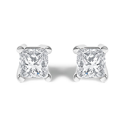 .925 Sterling Silver 1/4 Cttw Princess-Cut Diamond Solitaire Stud Earrings (H-I Color, I3 Clarity)