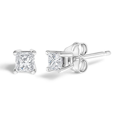 .925 Sterling Silver 1/4 Cttw Princess-Cut Diamond Solitaire Stud Earrings (H-I Color, I3 Clarity)