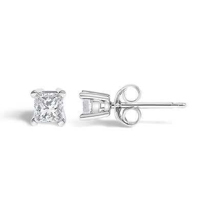 .925 Sterling Silver 1/4 Cttw Princess-Cut Diamond Solitaire Stud Earrings (H-I Color, I3 Clarity)