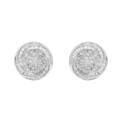 .925 Sterling Silver 1/4 Cttw Baguette and Round Diamond Swirl Love Knot Stud Earrings (I-J Color, I3 Clarity)