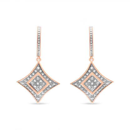 14K Rose Gold Plated .925 Sterling Silver Round-Cut Diamond Accent Dangle Rhombus Earrings (H-I Color, I2-I3 Clarity)