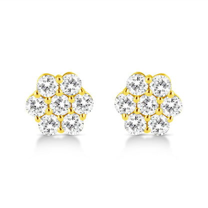 14K Yellow Gold 1/2 Cttw Brilliant Round Cut Diamond Floral Cluster Stud Earrings with Pushbacks (J-K Color, VS2-SI1 Clarity)