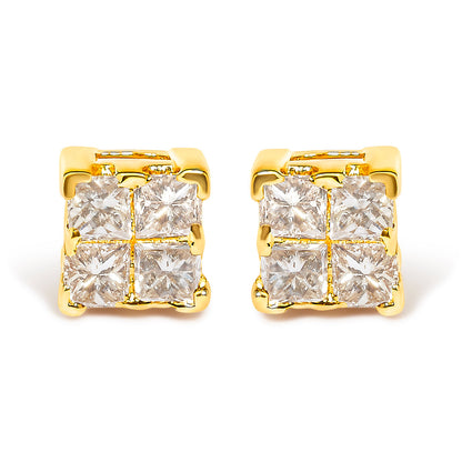14K Yellow Gold 1/4 Cttw Invisible Set Princess-Cut Diamond Square Stud Earring (J-K Color, I1-I2 Clarity)