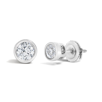 14K White Gold 1/2 Cttw Lab Grown Diamond Bezel Solitaire Stud Earrings