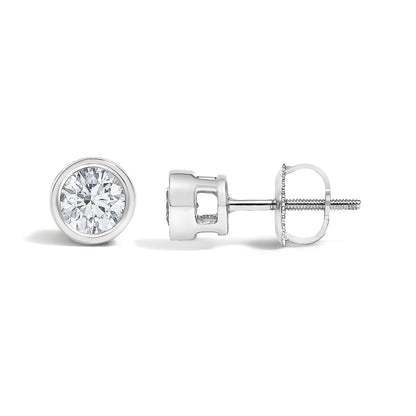 14K White Gold 1/2 Cttw Lab Grown Diamond Bezel Solitaire Stud Earrings