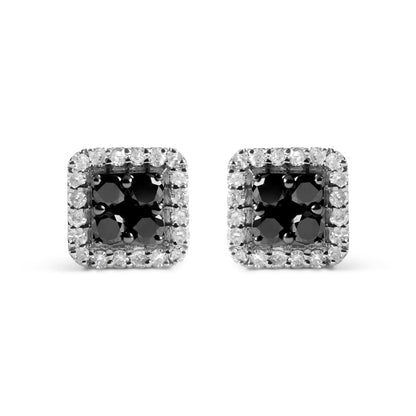Men's 925 Sterling Silver 5/8 Cttw White and Black Diamond Composite wit Halo Stud Earring (Treated Black/I-J Color, I2-I3 Clarity)