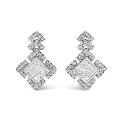 10K White Gold 3/5 Cttw Princess Diamond Geometric Drop Earrings