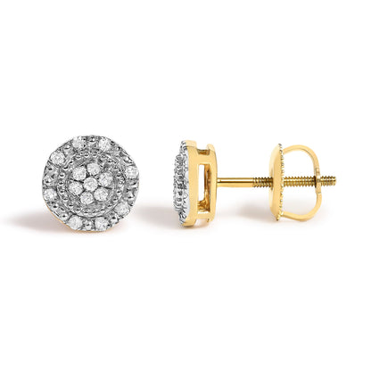 10K Yellow Gold 1/7 Cttw Diamond Beaded Halo Stud Earrings