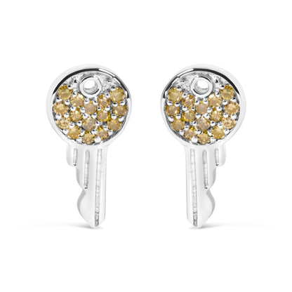 925 Sterling Silver 1/6ct TDW  Yellow Treated  Diamond Charm Earrings