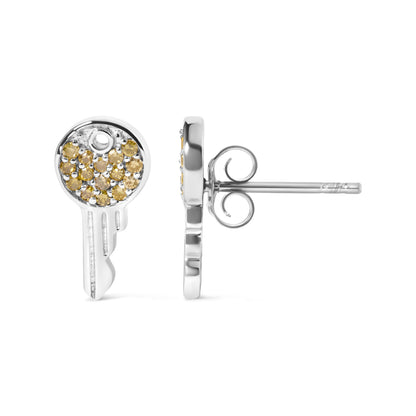 925 Sterling Silver 1/6ct TDW  Yellow Treated  Diamond Charm Earrings