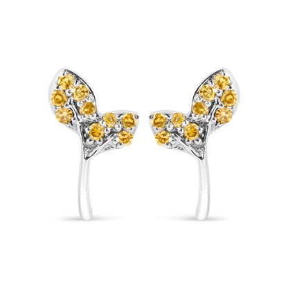 925 Sterling Silver 1/16ct TDW  Yellow Treated Diamond Leaf Earrings