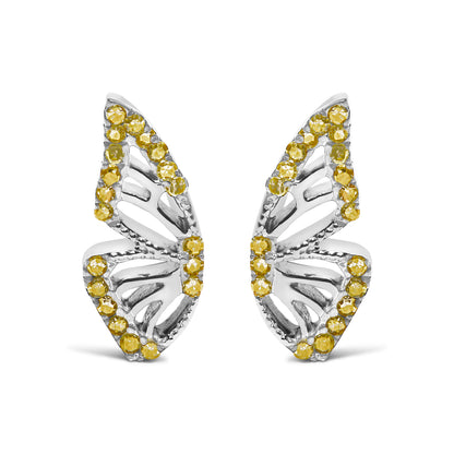 925 Sterling Silver 1/6ct TDW  Yellow Treated Diamond Butterfly Earrings