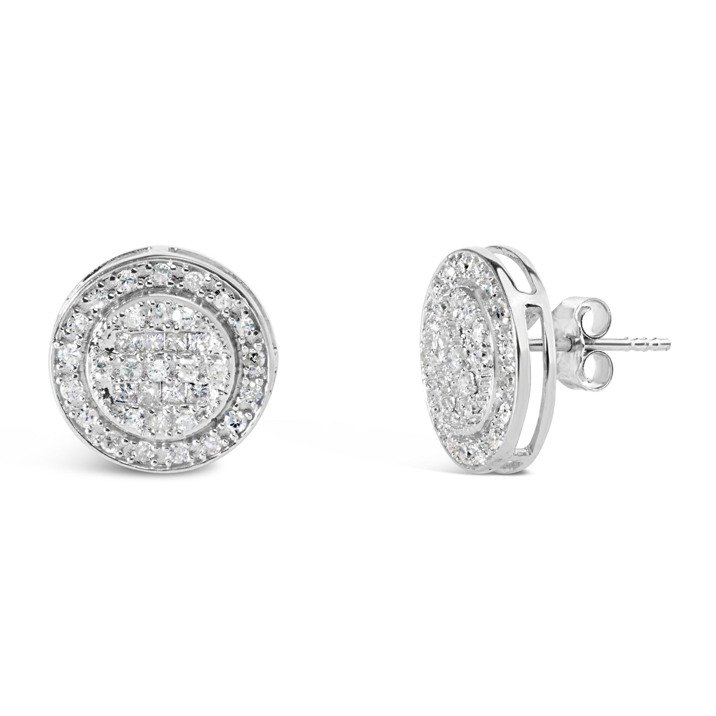 .925 Sterling Silver 3/4 Cttw Diamond Composite and Halo Stud Earrings (H-I Color, SI1-SI2 Clarity)