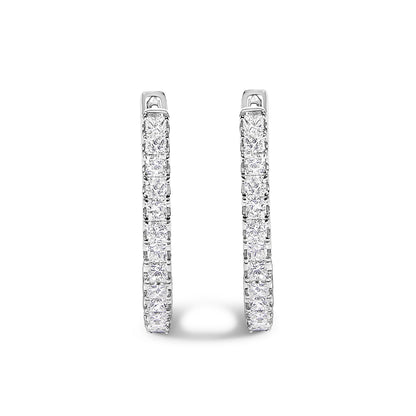 14K White Gold 2.00 Cttw Princess Diamond Inside Out Elongated Hoop Earrings