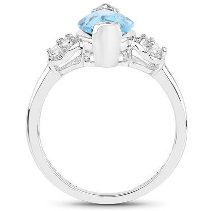 3.78 Carat Genuine Swiss Blue Topaz and White Topaz .925 Sterling Silver Ring