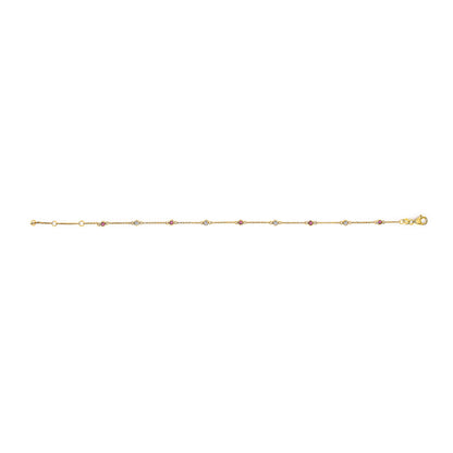 14K Yellow Gold Alternating Red Ruby and White Diamond Bezel Station Chain Bracelet (I-J Color, SI2-I1 Clarity) - 8" Inches
