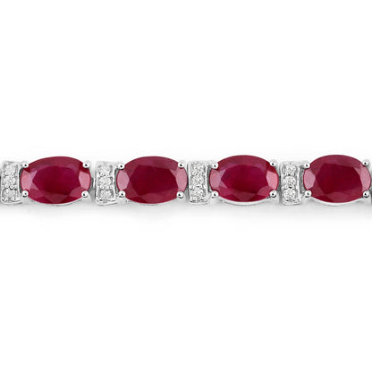 11.67 Carat Genuine Ruby and White Diamond 14K White Gold Bracelet