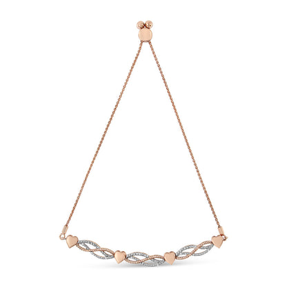 14K Rose Gold Plated .925 Sterling Silver Diamond Accent Layered Infinity Link and Heart Adjustable 4â€-10â€ Adjustable Bolo Bracelet (I-J Color, I3 Clarity)