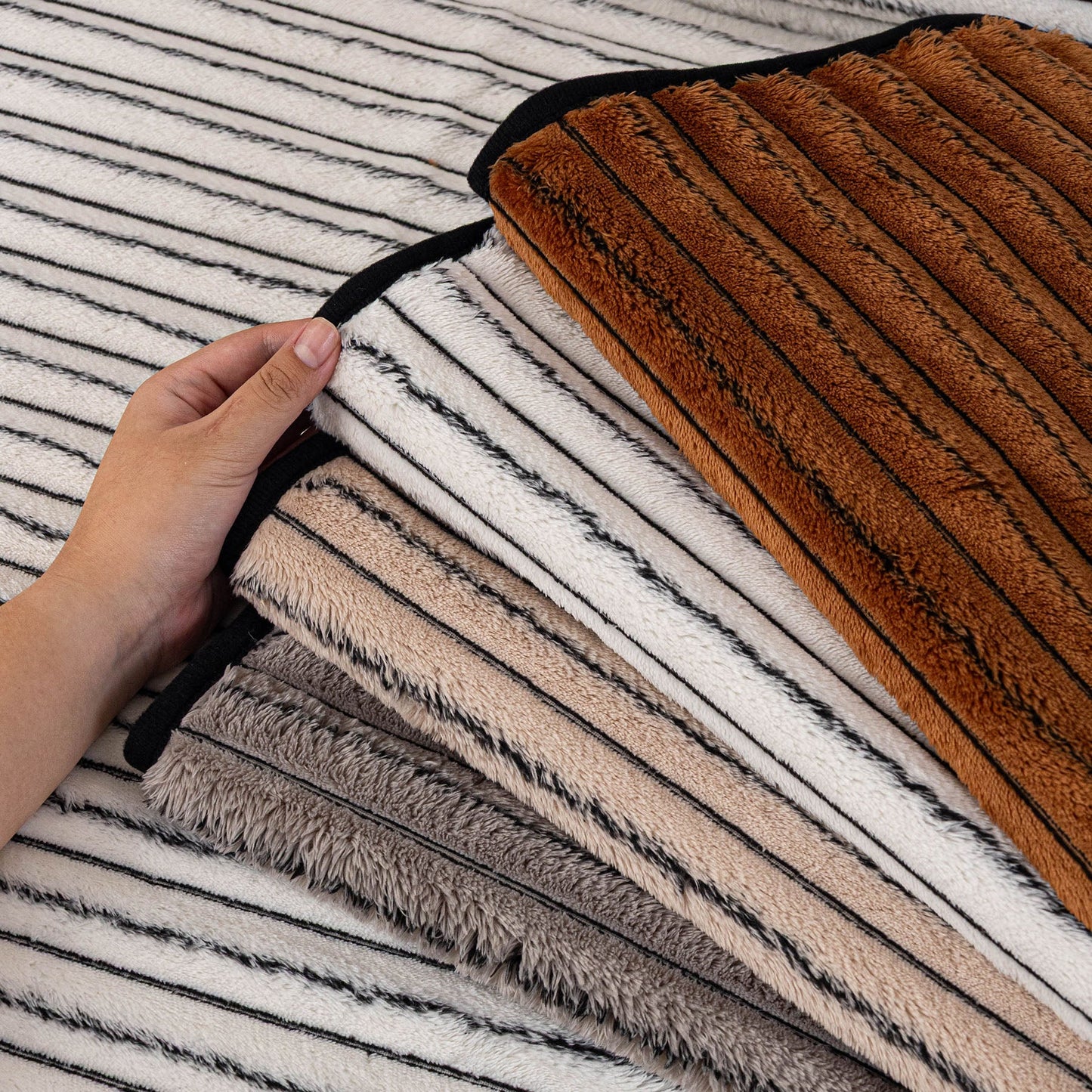 Plush Striped Couch Seat and Backrest Cover, Non-Slip Individual Sofa Protector