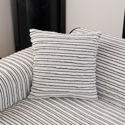 Plush Striped Couch Seat and Backrest Cover, Non-Slip Individual Sofa Protector