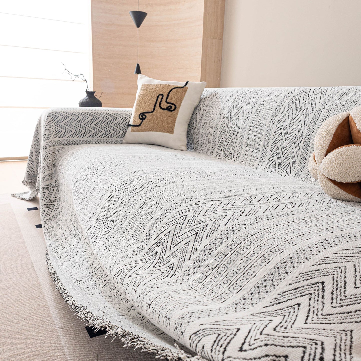 Decorative Slipcover for Pets, Kids, Boho Woven Couch Cover Throw Blanket with Tassel