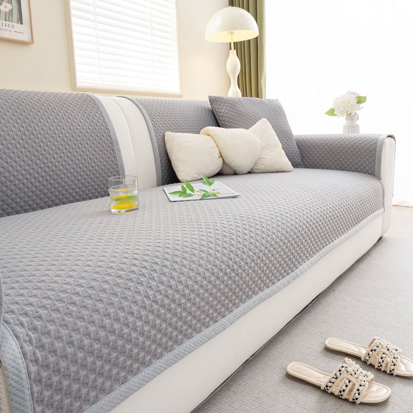 Non-Slip Diamond Quilted Sofa Cover, Separate Pieces Sectional Couch Protector