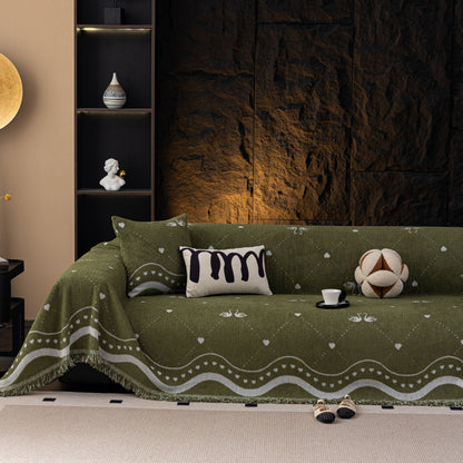 Luxurious Jacquard Couch Cover, Snag-Resistant Pet Friendly Couch Throw with Fringe