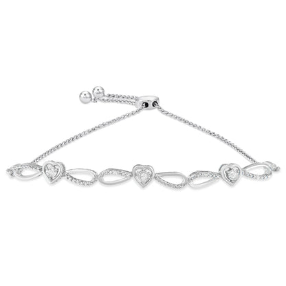 .925 Sterling Silver Diamond Accent Heart and Infinity 4â€-10â€ Adjustable Bolo Bracelet (I-J Color, I3 Clarity)